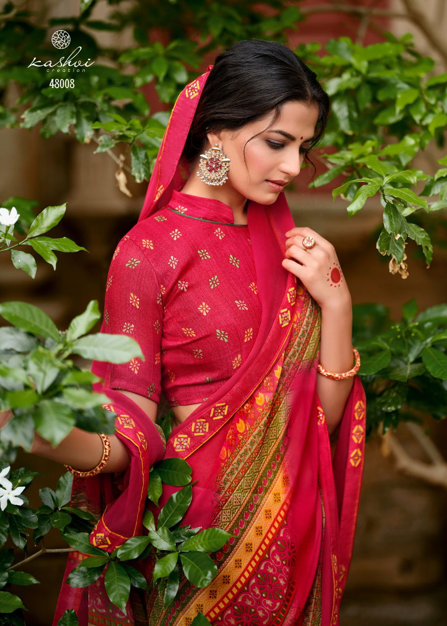 Kashvi Jasleen Fancy Wear Georgette Ethnic Wear Printed Saree Collection
